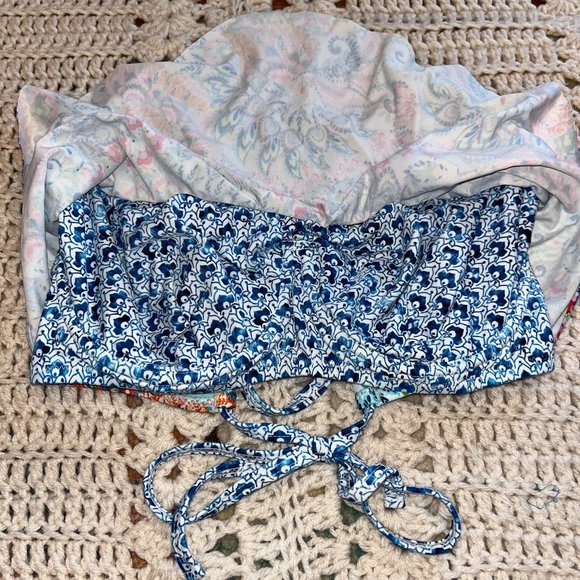 Profile Blush Triangle Ruffle Peacock Pattern Bikini Top Size Small F-Cup - Picture 2 of 10